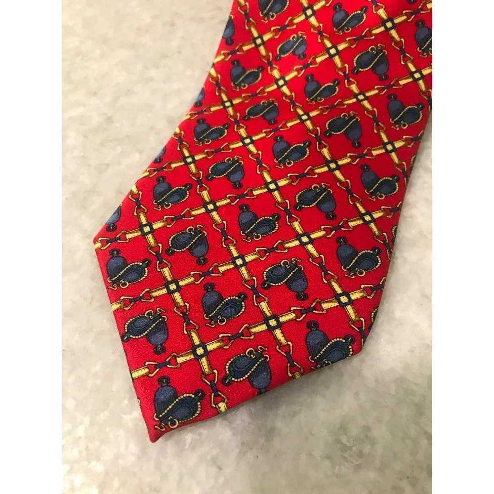 Sinsabang Pure Silk Tie‎ Mens Red Equestrian Saddles Festival Formal
